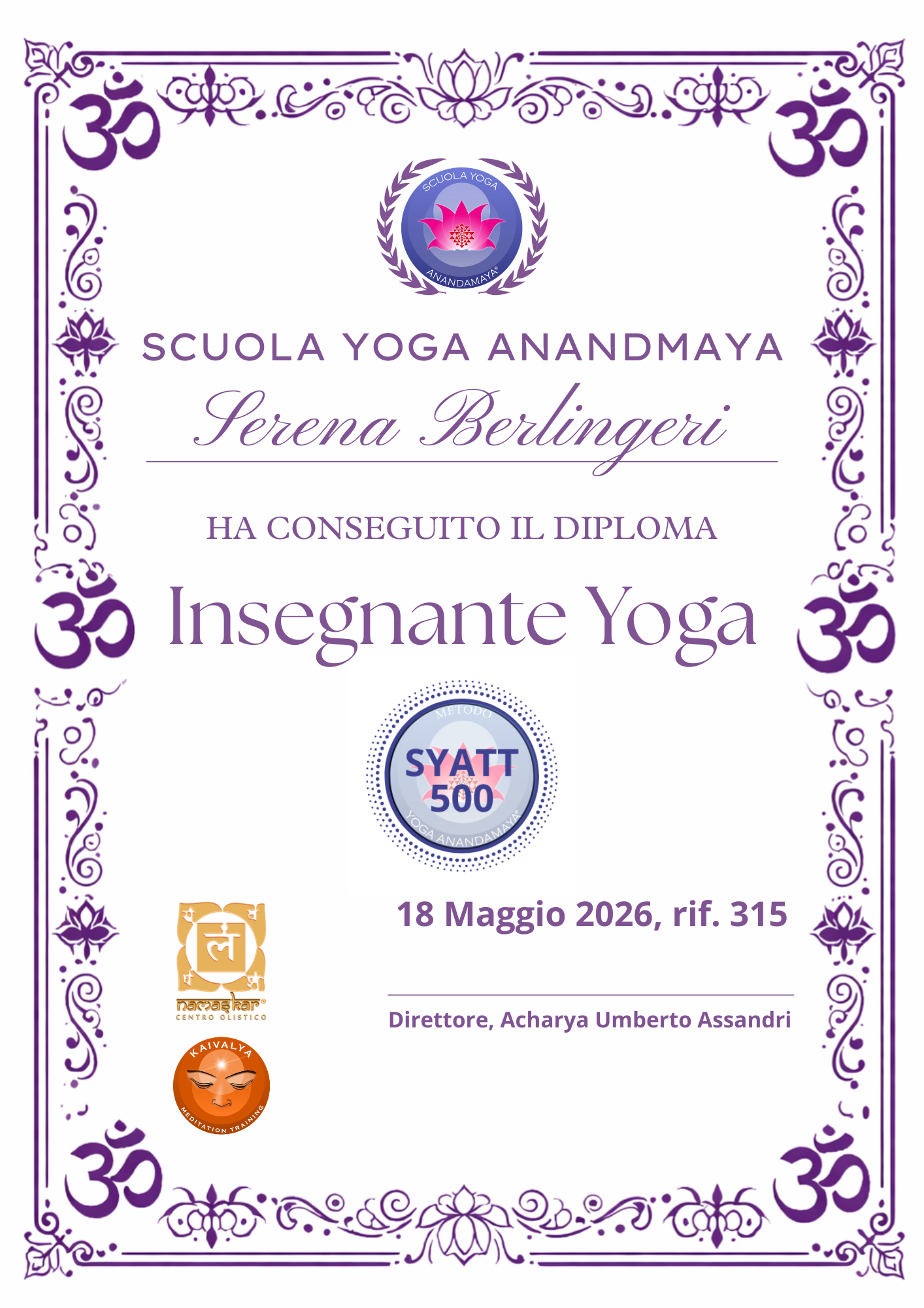 Diploma Insegnate di Yoga